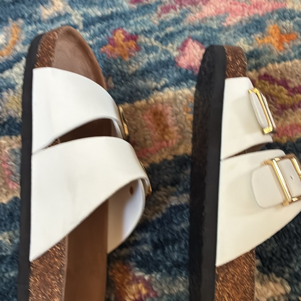 NEW Time and Tru White Double Strap Gold Buckle Slides SZ 7.5 - Picture 5 of 8